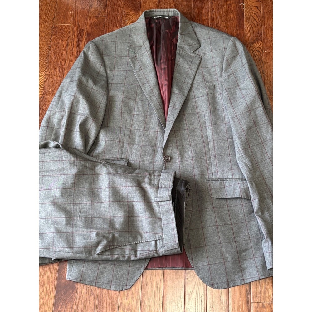 Coppley Grey Windowpane Suit Tollegno Super 120s Wool 42R W33x35 Made Canada